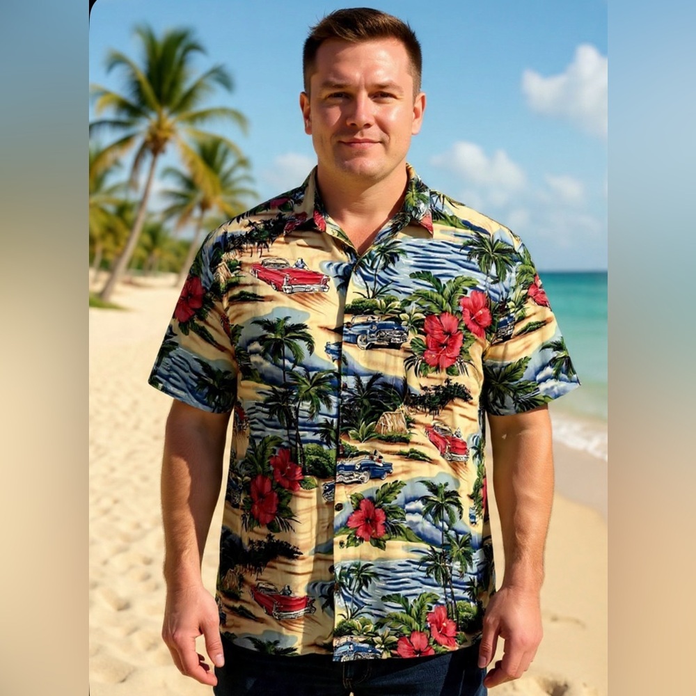 Big Dogs Vintage Floral & Cars Print Hawaiian 4XL Shirt